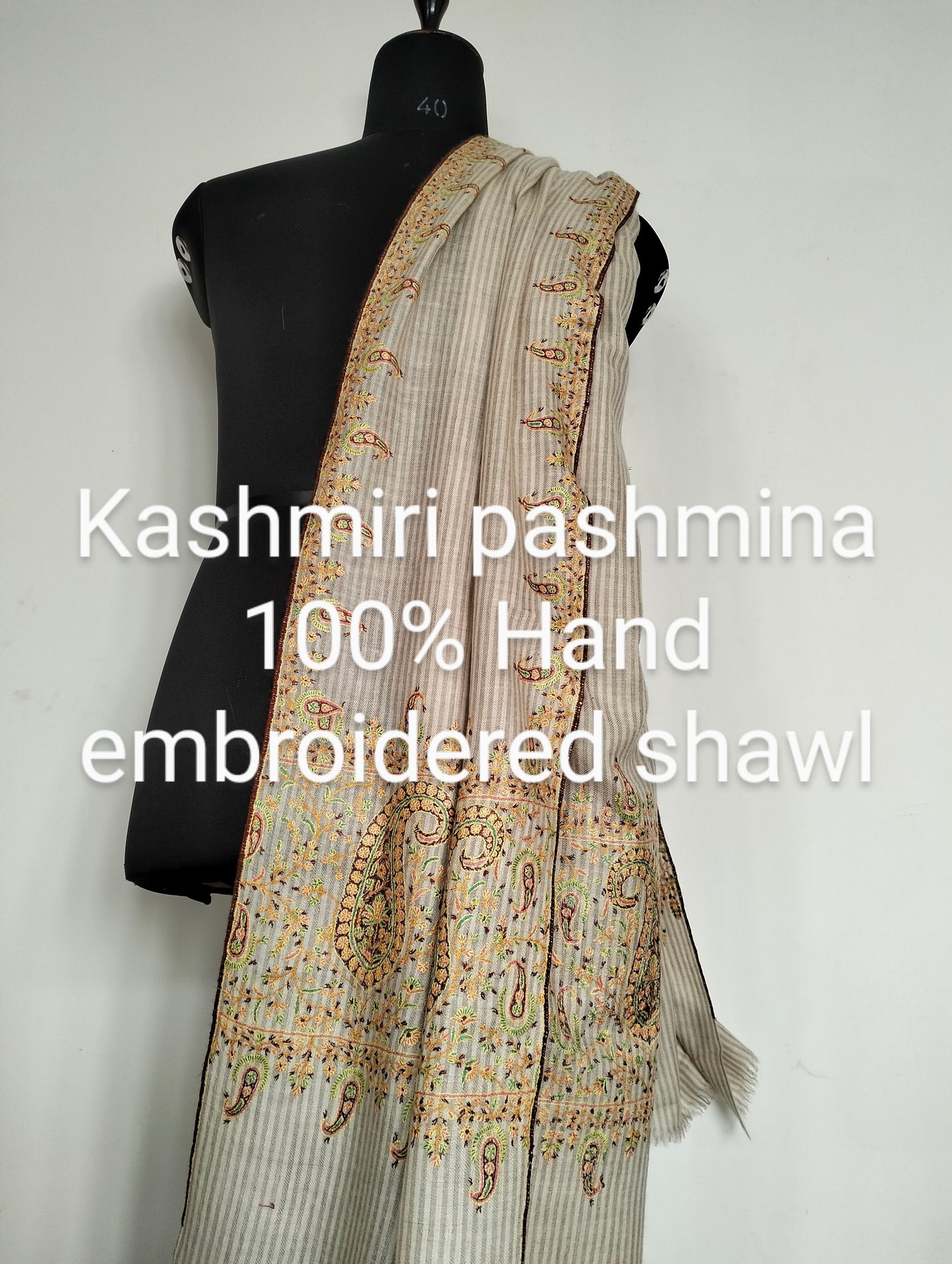 Handmade Paisley embroidered organic and Natural Premium Cashmere shawl, Handcrafted shawl, Striped cashmere cape shawl,shawl for wedding