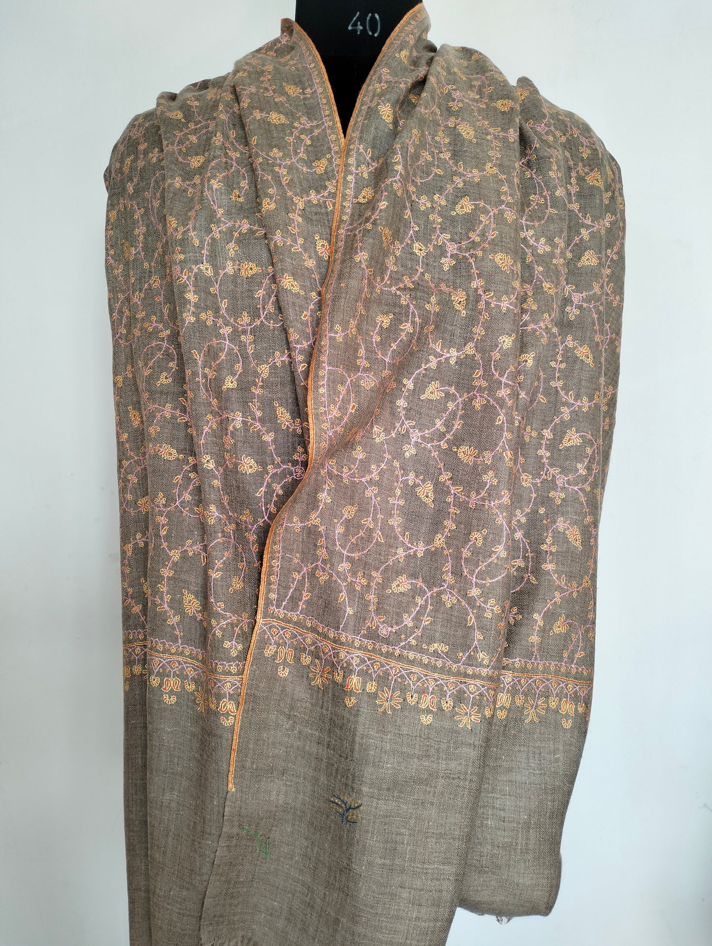 Handmade Needle work sozni embroidered Kashmir women shawl, weddingShawl, Valentine's gift, anniversarygift, cashmere Shawl, Natural pashmina scarf