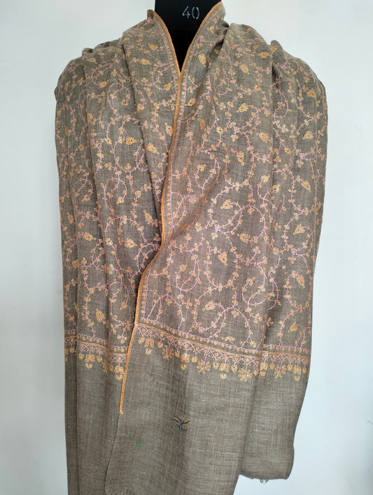 Handmade Needle work sozni embroidered Kashmir women shawl, weddingShawl, Valentine's gift, anniversarygift, cashmere Shawl, Natural pashmina scarf