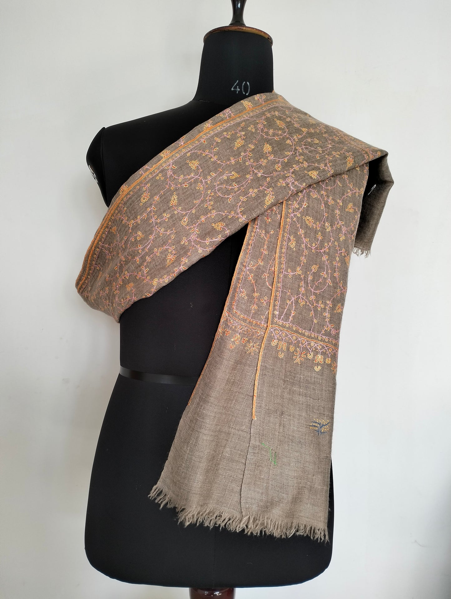 Handmade Needle work sozni embroidered Kashmir women shawl, weddingShawl, Valentine's gift, anniversarygift, cashmere Shawl, Natural pashmina scarf