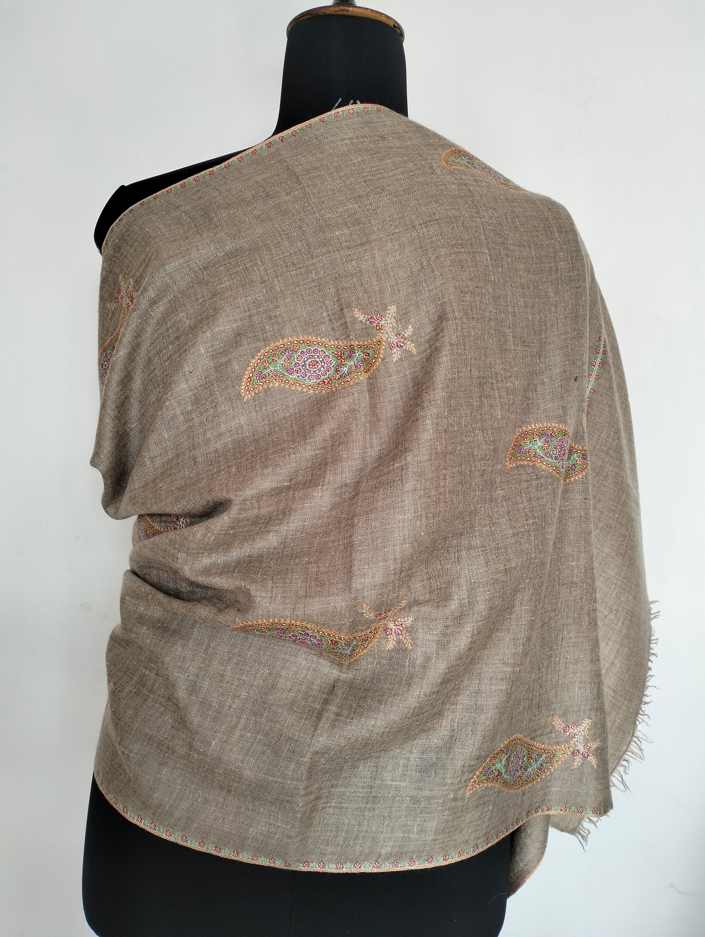 Handcrafted exclusive 100% pure kashmir pashmina Grey color shawl in paisley embroidery,luxurious cashmere,anniversary gift, Mother's gift