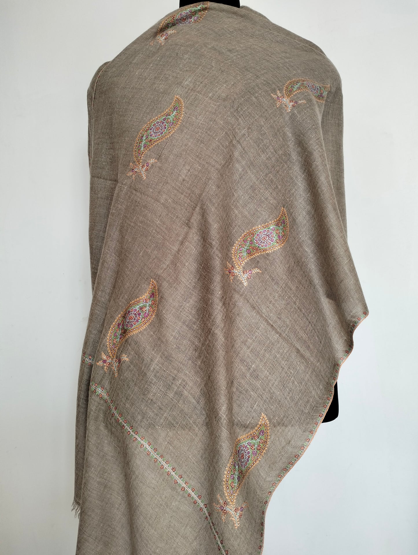 Handcrafted exclusive 100% pure kashmir pashmina Grey color shawl in paisley embroidery,luxurious cashmere,anniversary gift, Mother's gift