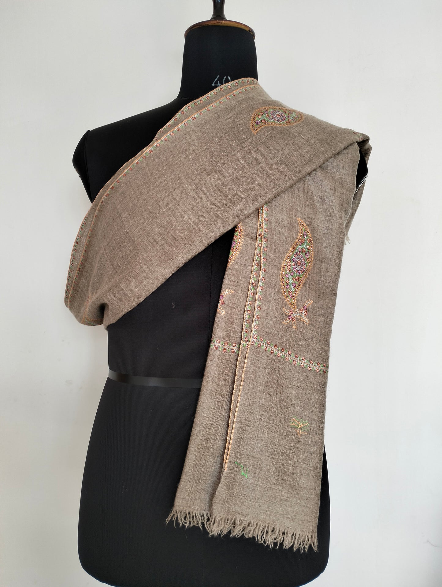 Handcrafted exclusive 100% pure kashmir pashmina Grey color shawl in paisley embroidery,luxurious cashmere,anniversary gift, Mother's gift