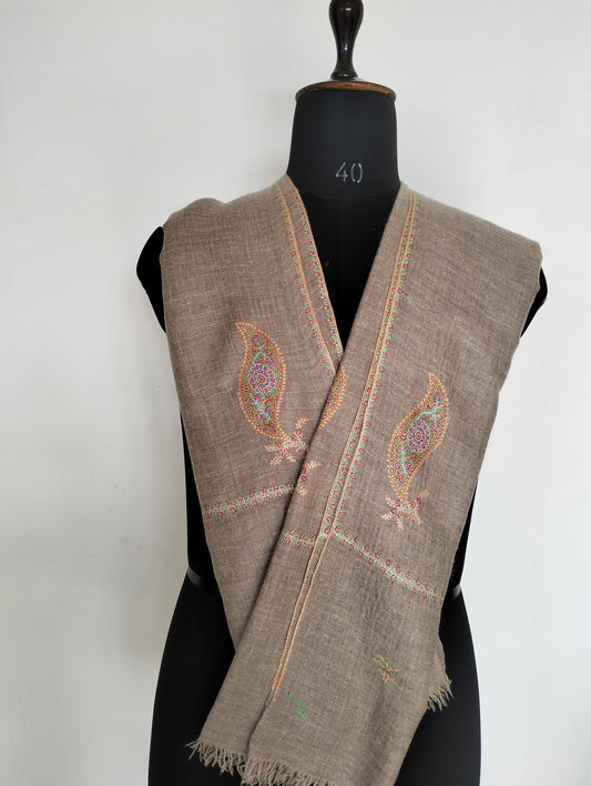 Handcrafted exclusive 100% pure kashmir pashmina Grey color shawl in paisley embroidery,luxurious cashmere,anniversary gift, Mother's gift