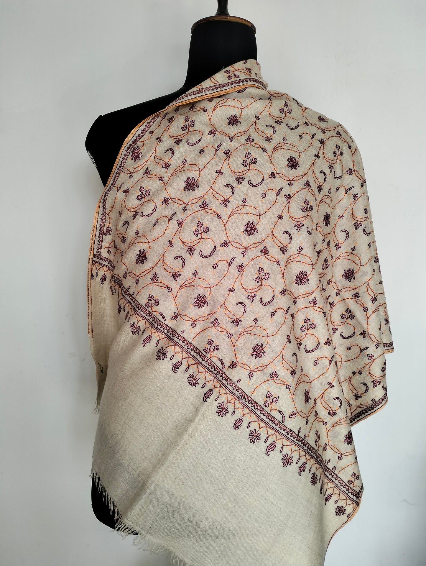 Handmade Needle work sozni embroidered Kashmir women shawl, weddingShawl, Valentine's gift, anniversarygift, cashmere Shawl, Natural pashmina scarf