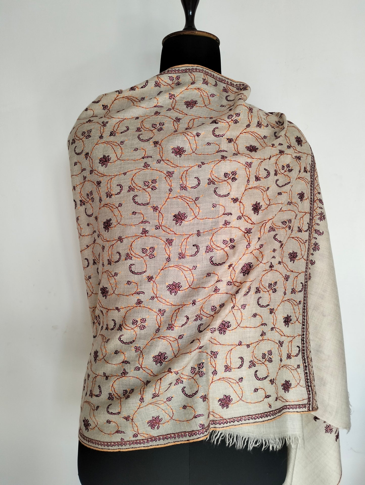 Handmade Needle work sozni embroidered Kashmir women shawl, weddingShawl, Valentine's gift, anniversarygift, cashmere Shawl, Natural pashmina scarf