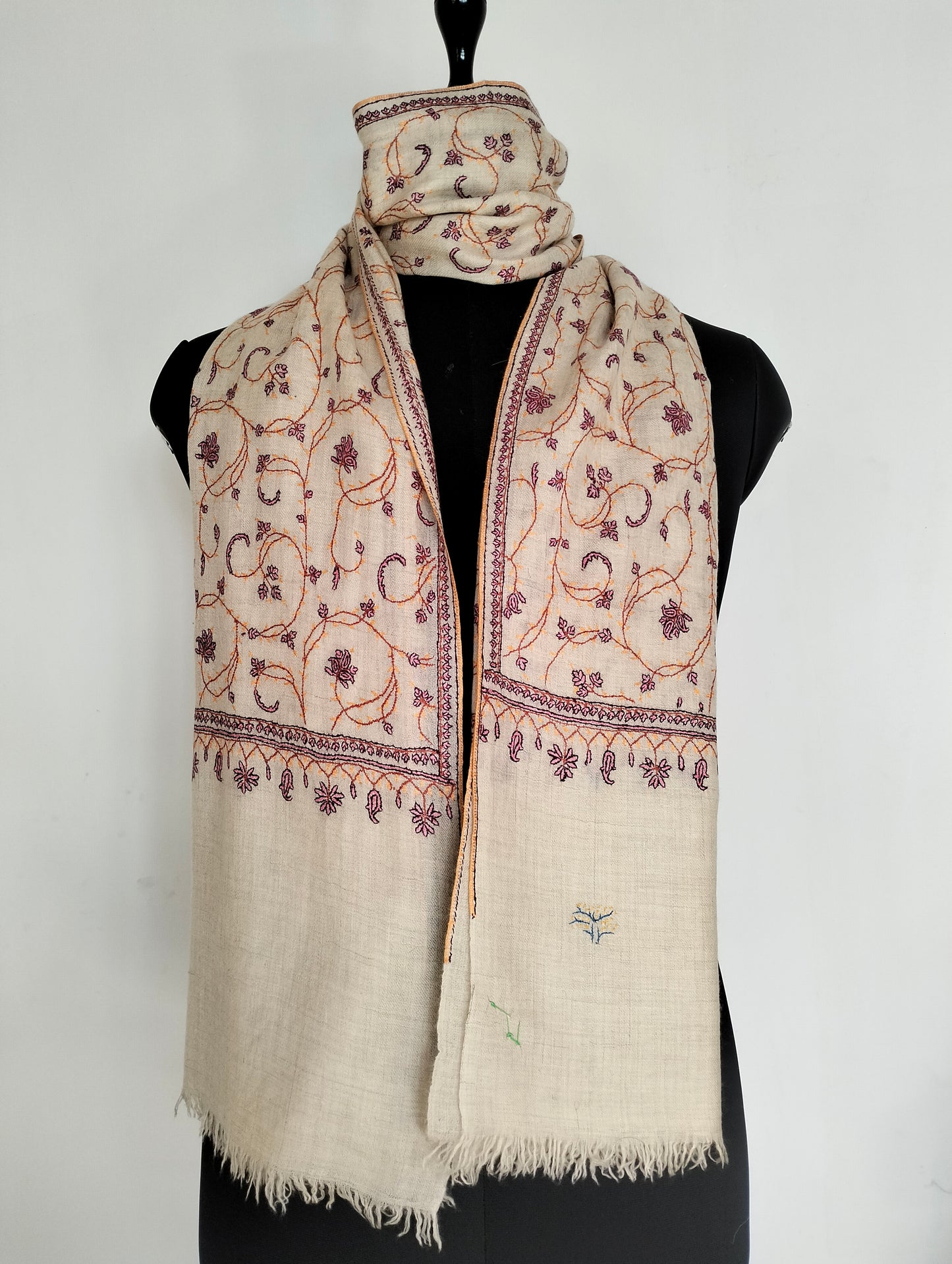 Handmade Needle work sozni embroidered Kashmir women shawl, weddingShawl, Valentine's gift, anniversarygift, cashmere Shawl, Natural pashmina scarf