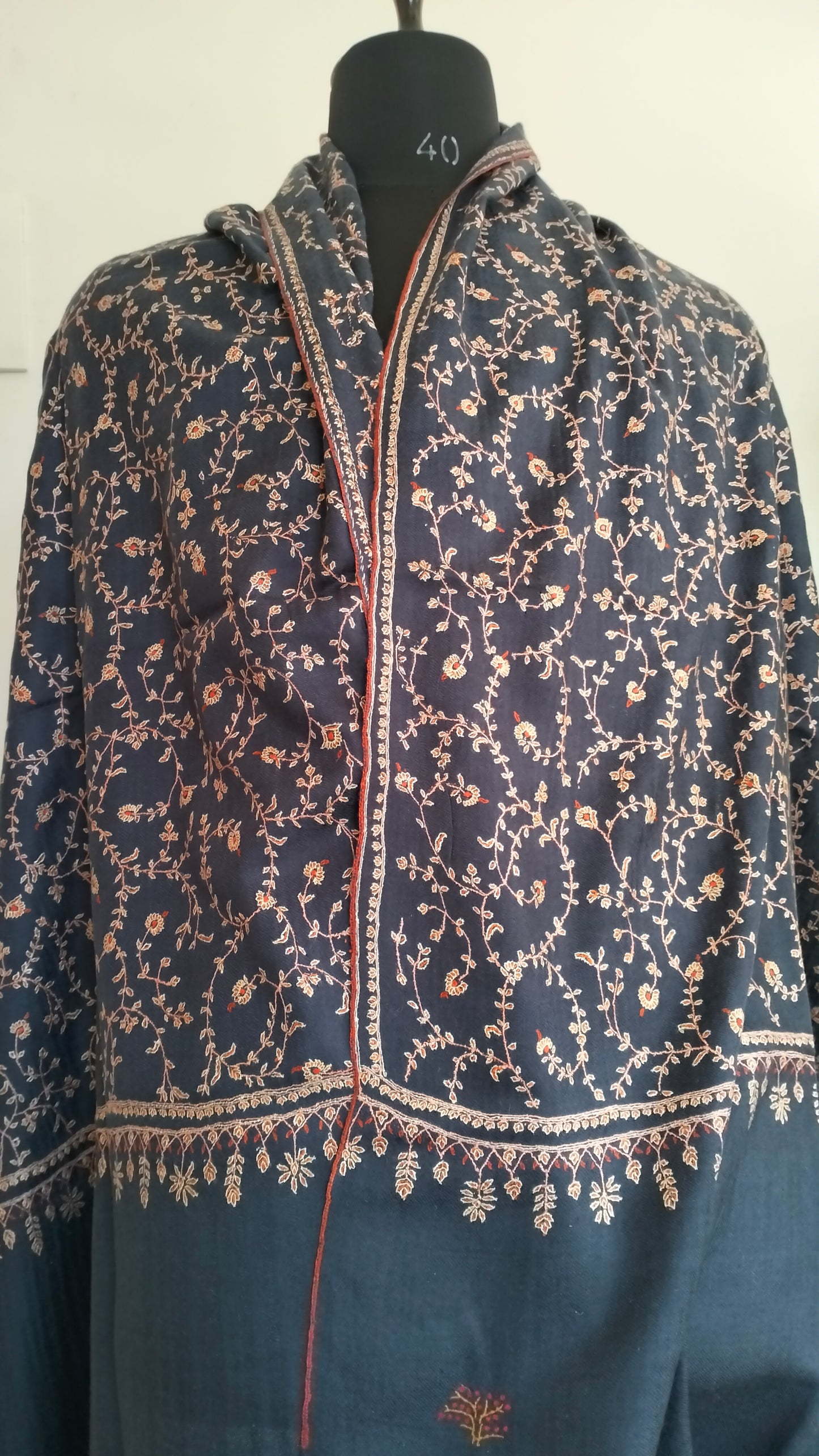 Grey Jalli work Pure Pashmina stole, gift for friend, valentine's gift