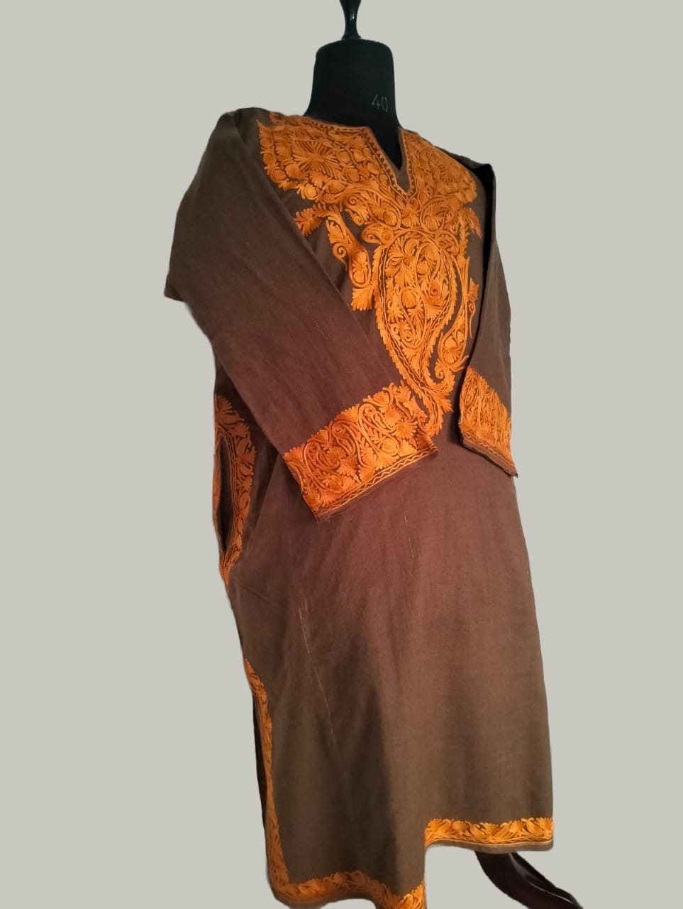 Natural Zati Aari work embroidered Pure Raffal Pheran