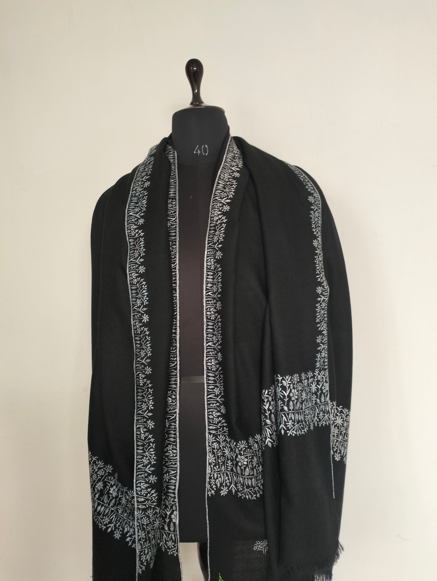 Handmade Premium kashmir Black Pashmina Shawl, classic tone embroidery, wedding shawl