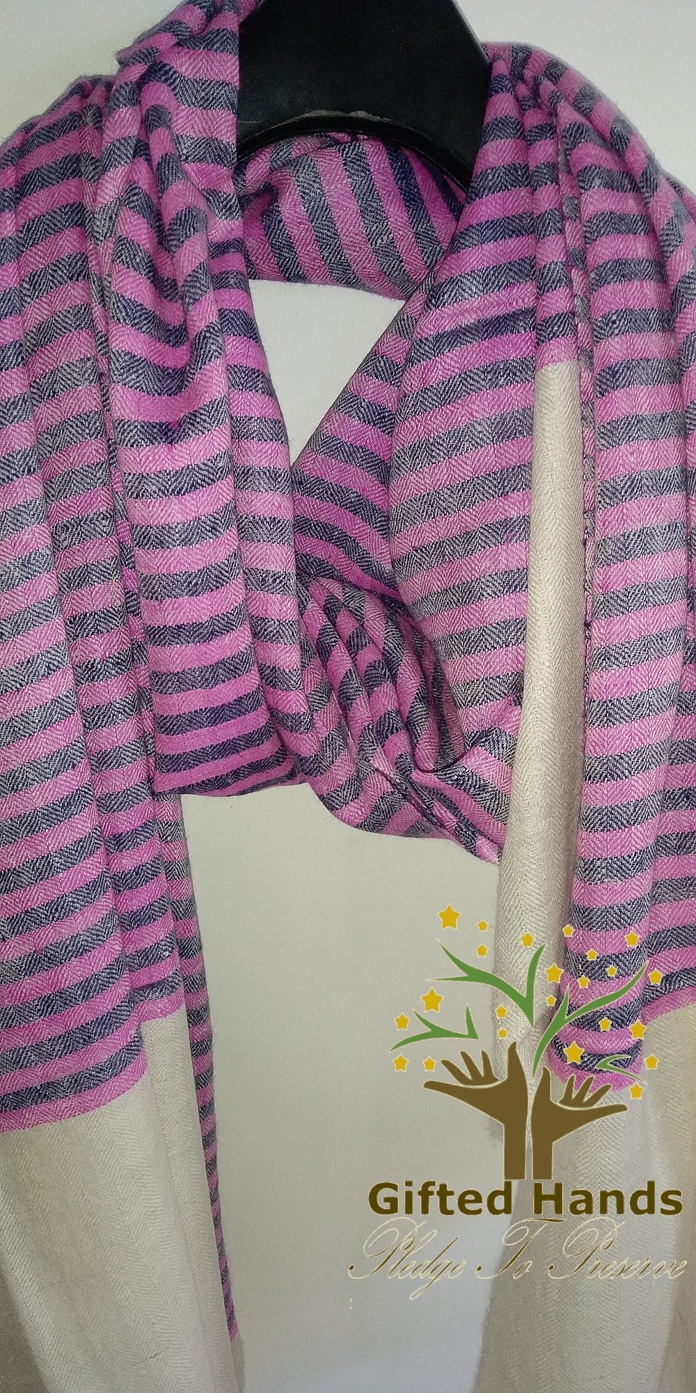 Pure Handmade Kashmir Pashmina Stole in wonderful combination of pink and Blue checks