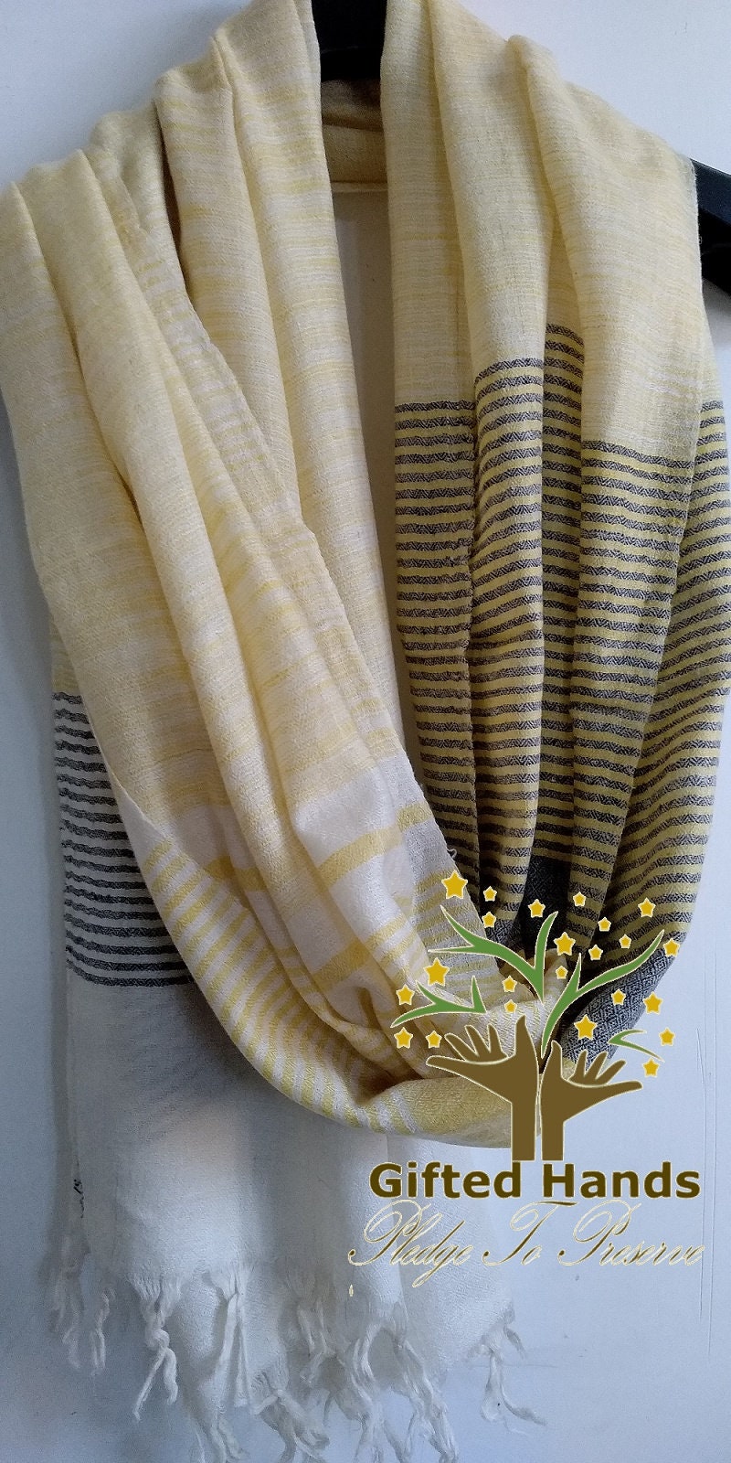 Pure Modern Design Handwoven Cashmere Pashmina Stole in Stripes