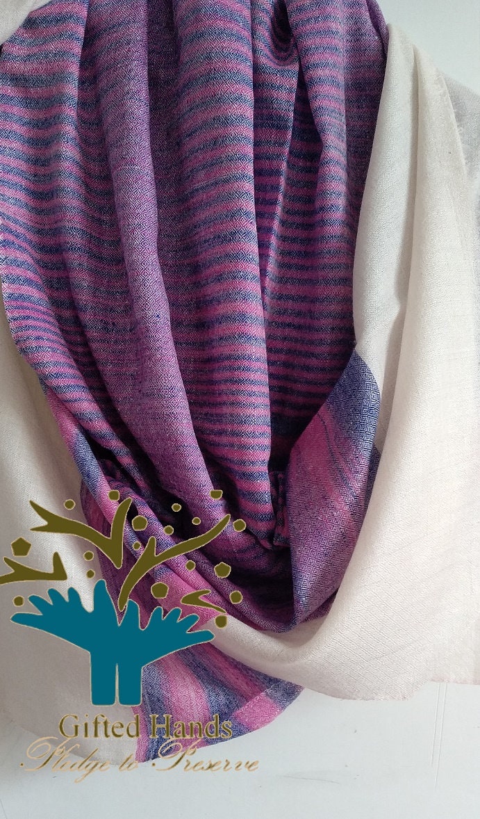 Handmade Tie and Dye Pashmina Stole with white Palla