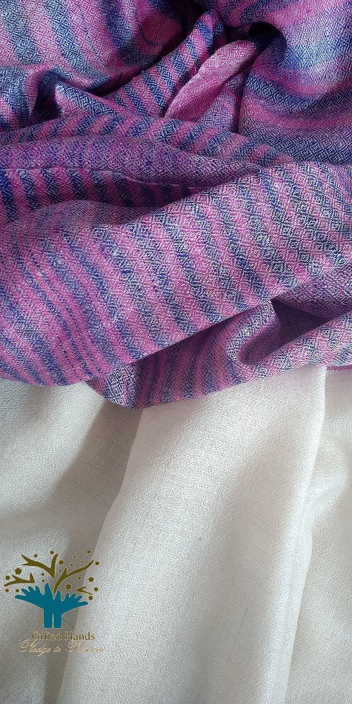 Handmade Tie and Dye Pashmina Stole with white Palla