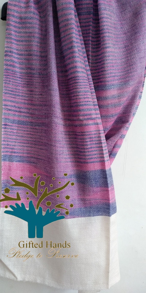 Handmade Tie and Dye Pashmina Stole with white Palla
