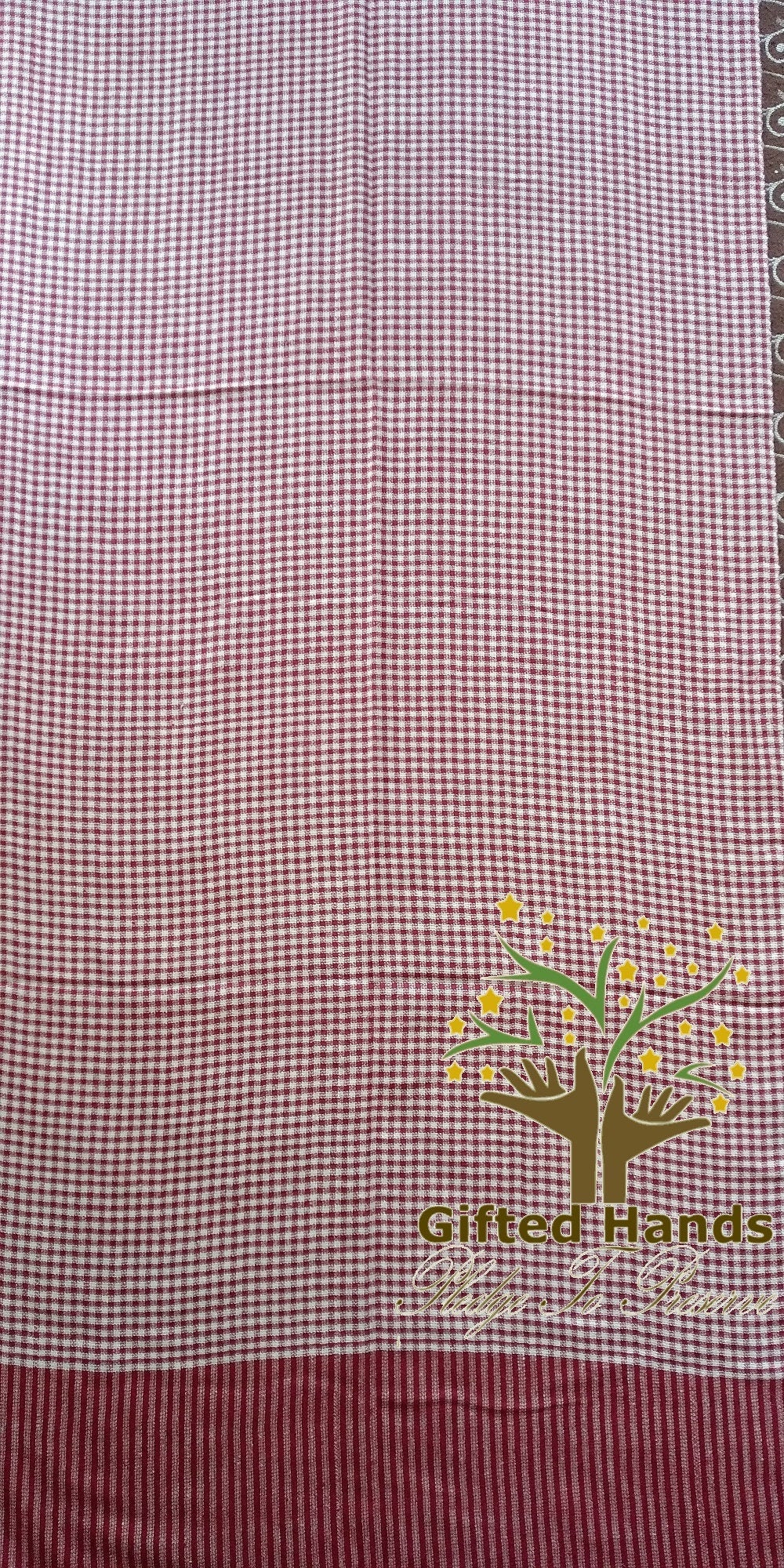 100% Pure Handmade Pashmina Stole in Tartan checks of Red and White