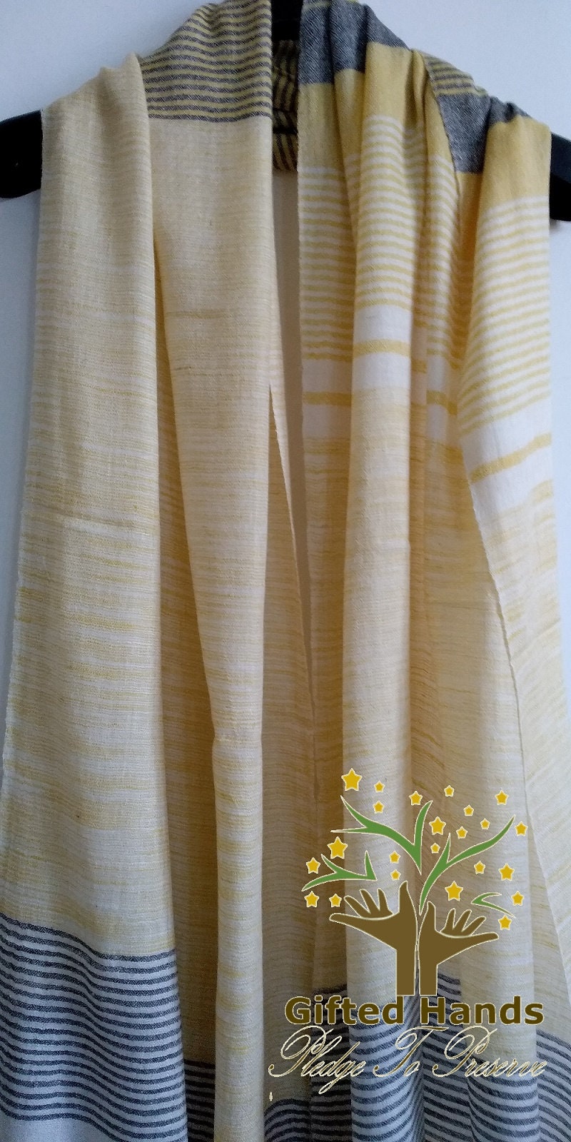 Pure Modern Design Handwoven Cashmere Pashmina Stole in Stripes