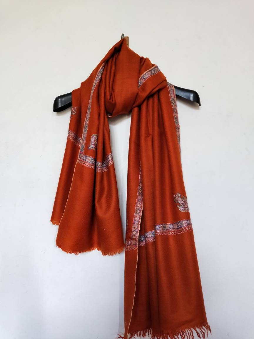Handmade and Hand embroidered 100% origibal Border embroidered kashmir pashmina shawl