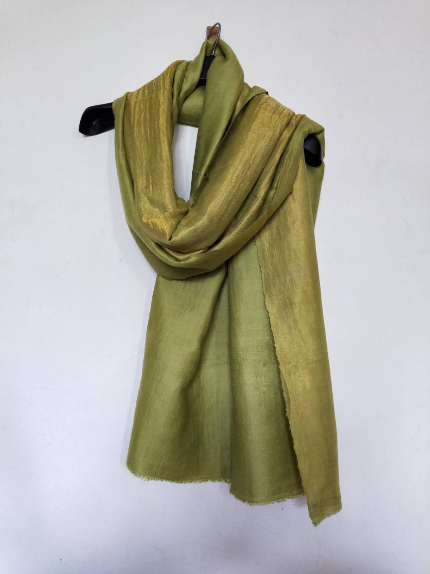 Handmade Pashmina reversible double side wedding shawl, Bridesmaid Robe, Cashmere parrot green gold zari vintage scarf,  cape wrap