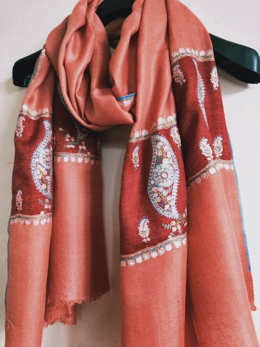 Handmade Premium and exclusive 100% pure kashmir pashmina paisely embroidered shawl, Bridesmaid gift, wedding shawl, anniversary shawl