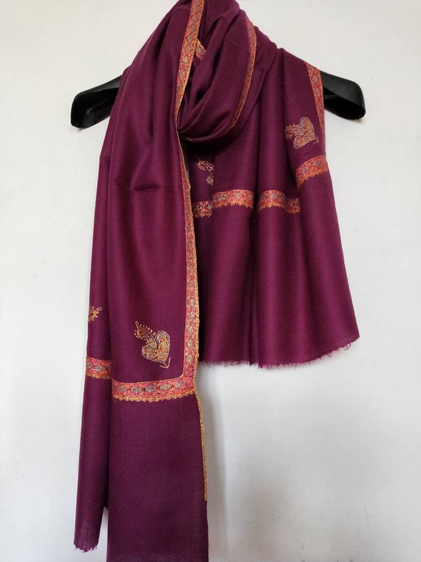 Handmade and hand embroidered 100% pure kadhmir pashmina dark purple meditation shawl, bridesmaid gift,anniversary gift