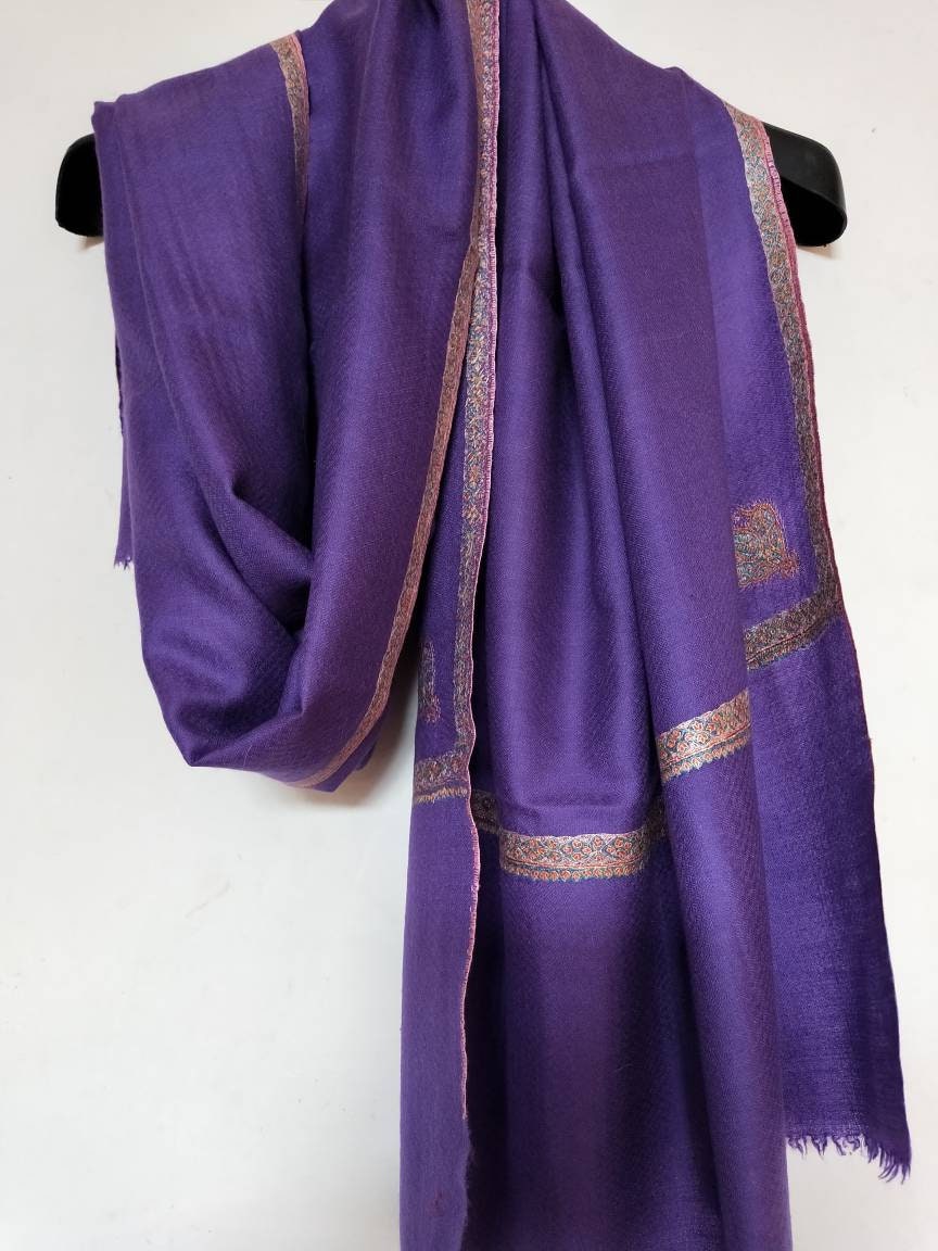 Handwoven and handembroidered 100% pure kashmir pashmina purple color women shawl,Christmas gift,winter scarf, fashion accessories.
