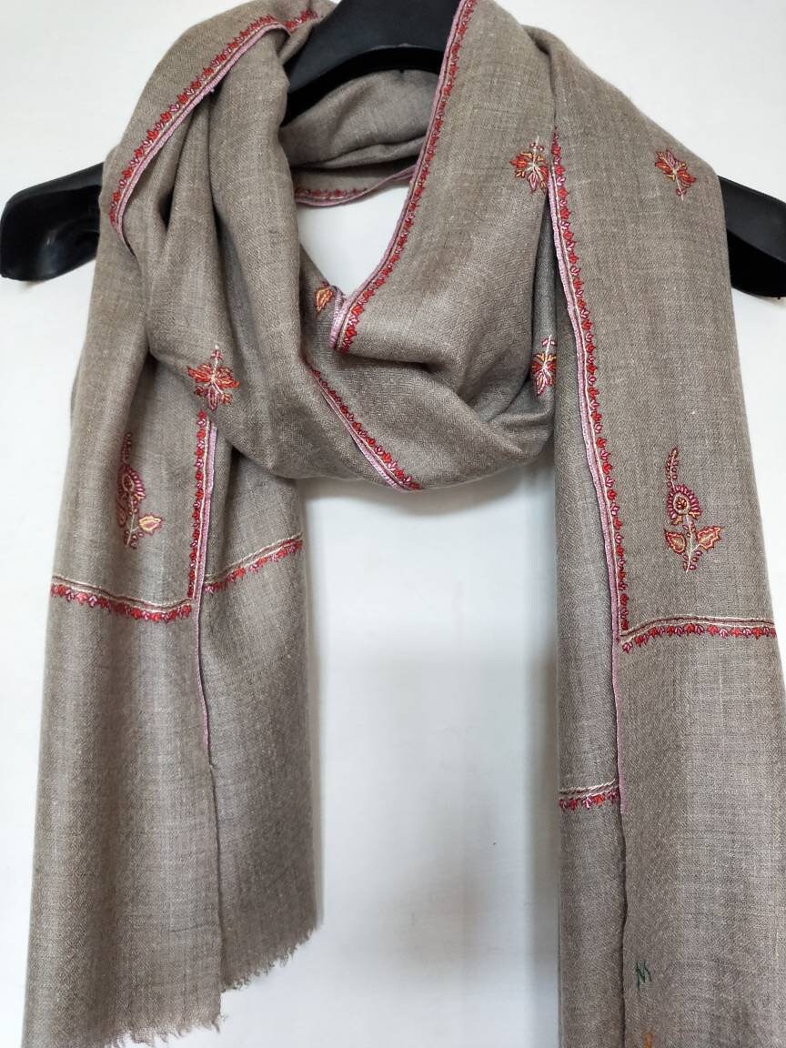 Hand embroidered 100% pure natural color bootidar pashmina shawl, meditaion scarf, anniversary gift ultra soft warm and light