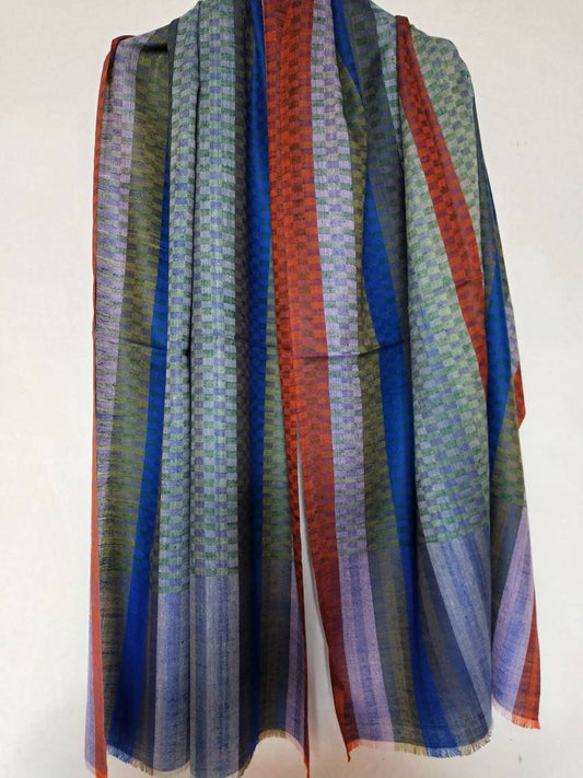 Multicolor small checkered capsule reversible Kashmir Pashmina shawl, changthangi ultra luxurious and warm anniversary gift, wedding shawl