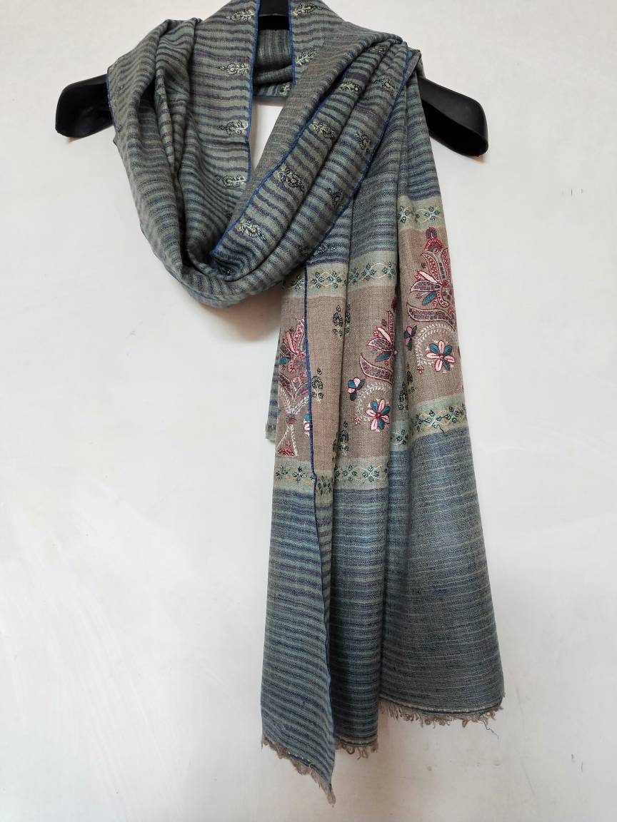 Diamond weave kashmir pashmina sozni embroidered tie and dye modern fashion scarf, anniversary gift, meditation shawl,