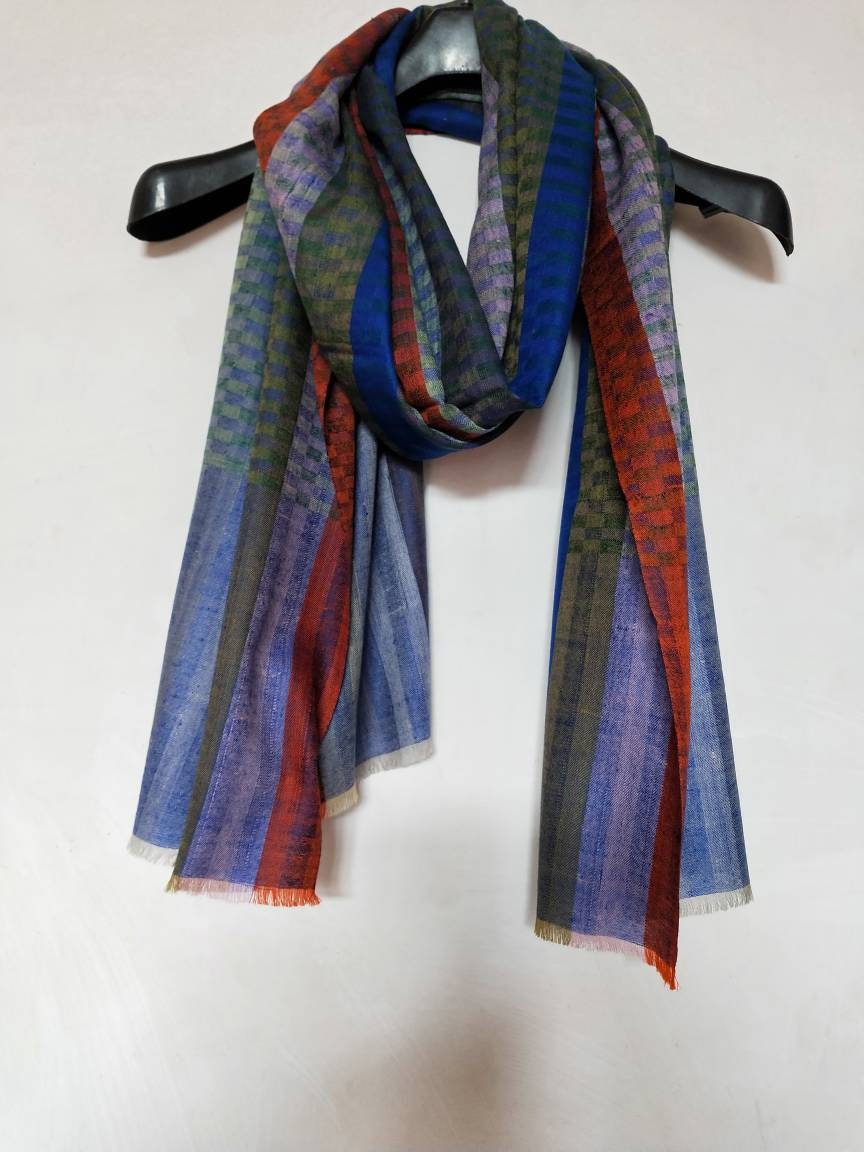 Multicolor small checkered capsule reversible Kashmir Pashmina shawl, changthangi ultra luxurious and warm anniversary gift, wedding shawl