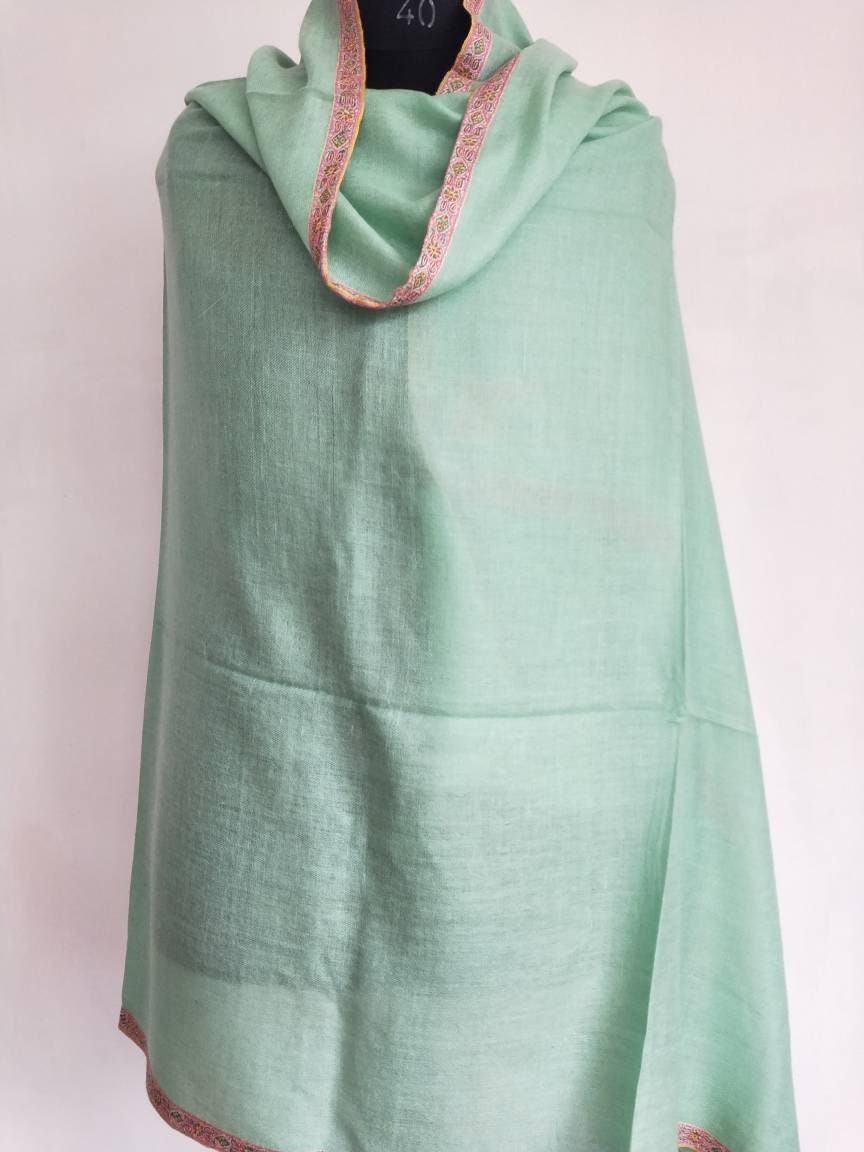 100% Handmade Premium Quality Embroidered Women Shawl,Valentine Gift, wedding Shawl, Light weight super Soft wrap, Green shawl, Cashmere