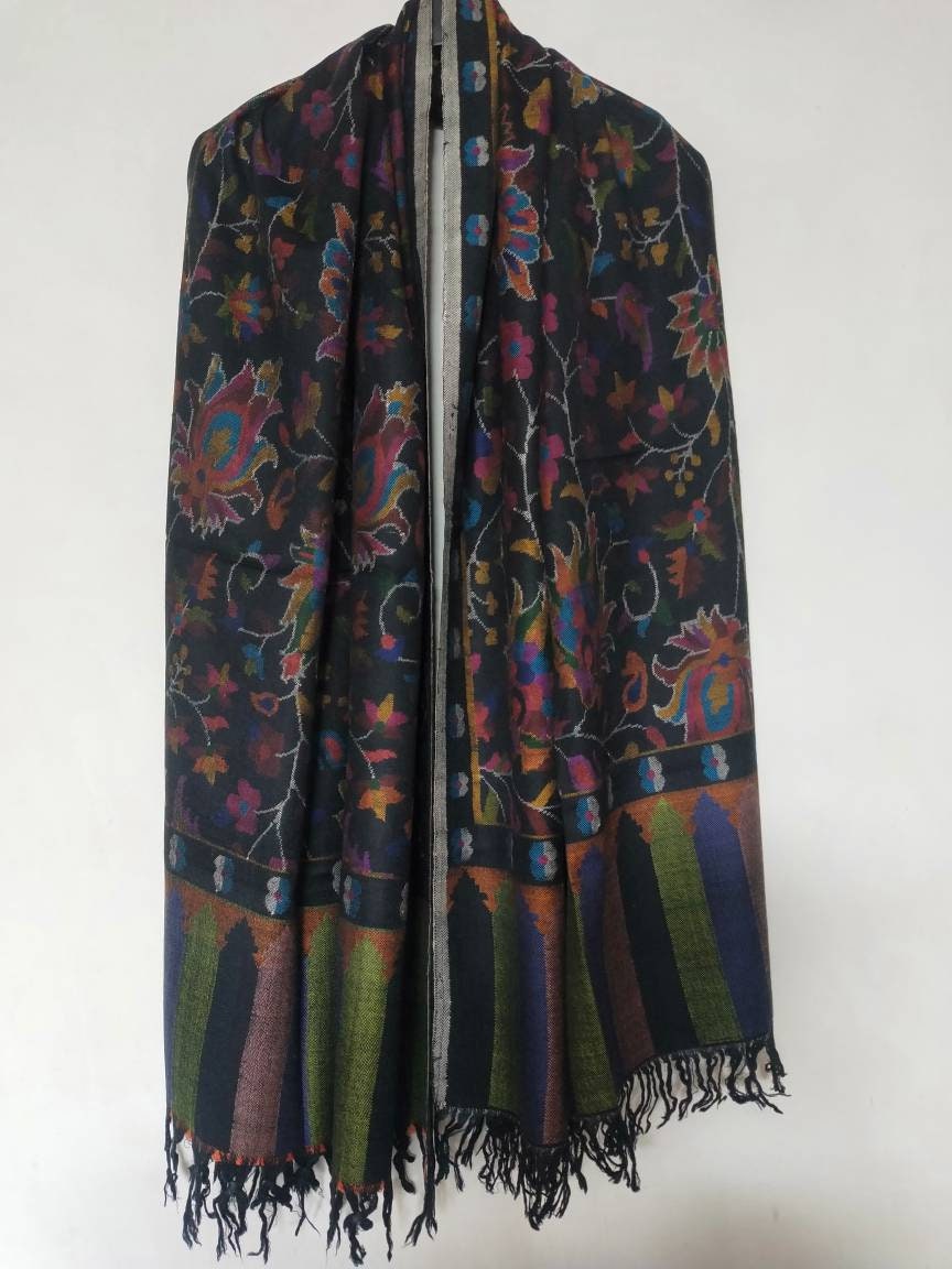 Premium and exquisite Handcrafted breathtaking Black Kani weave cashmere pashmina extra large wedding shawl, anniversary gift, thanksgiving