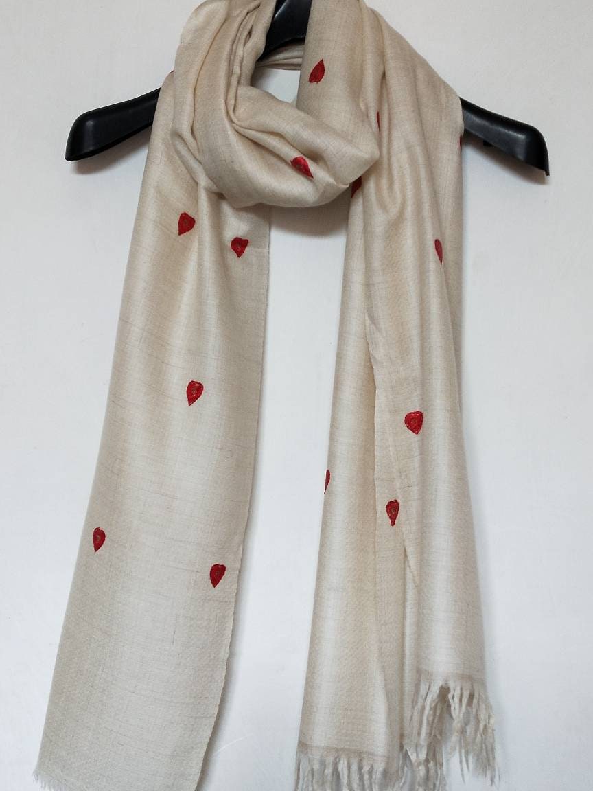 Cashmere premium meditation schal, white kashmiri shawl, Hand embroidery, anniversary present, fashion scarf, gift for her, love scarf