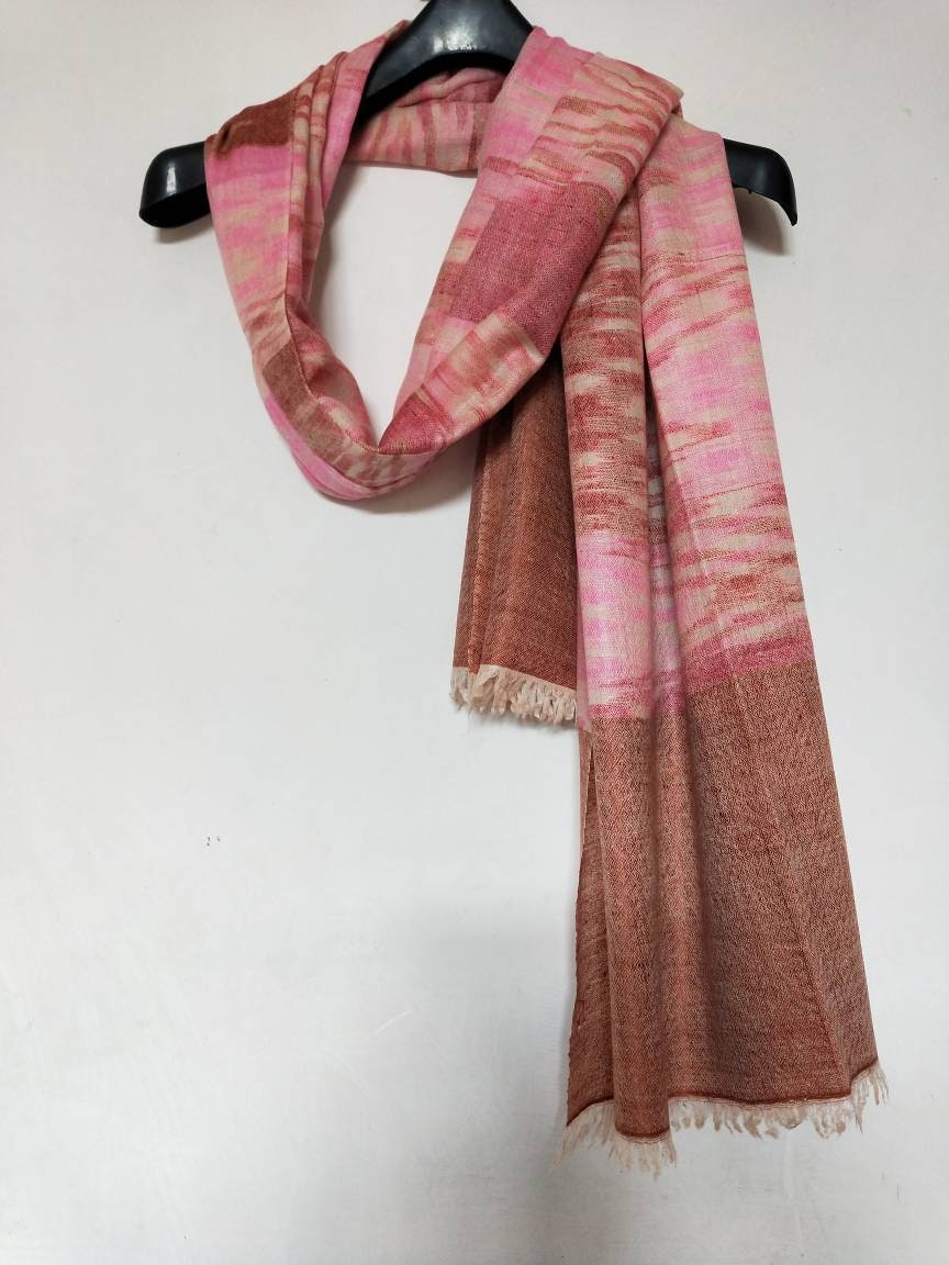 Hand woven Kashmiri pashmina heirloom pink and maroon rich tone supersoft travel wrap, any-occasion shawl, silhouettes party vibe oversized