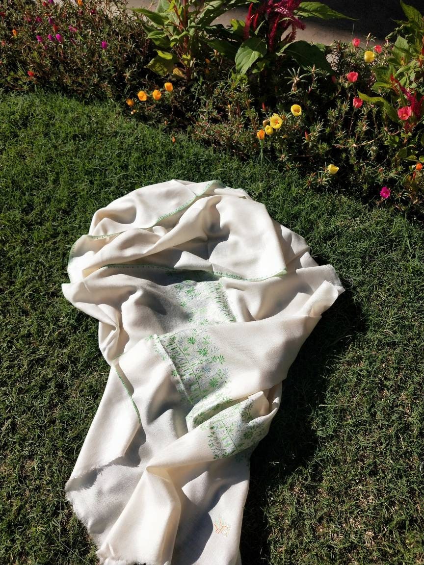 Hand woven Kashmiri pashmina heirloom tree motifs with rich and natural tones, any-occasion shawl, silhouettes party vibe oversized wrap.