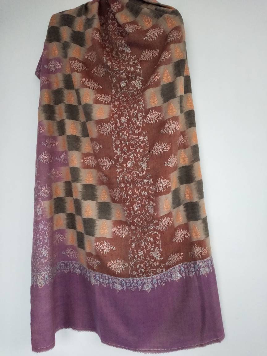 Royal Multicolor premium Cashmere sozni embroidered shawl, wedding wrap, anniversary gift. 105 x 205 cm large wrap, Christmas gift, Diwali