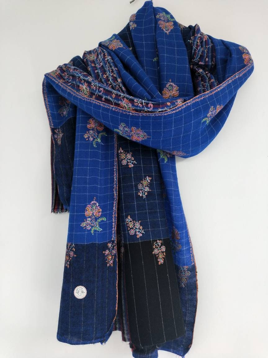 GI Pashmina, jamawar shawl, sozni embroidered blue wedding cashmere Large wrap, wedding scarf, christmas gift, valentine shawl, winter schal