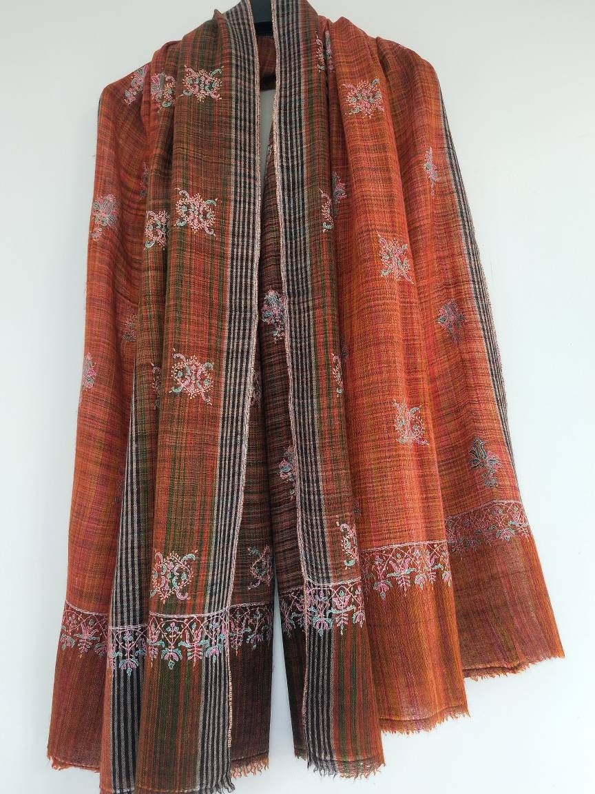 GI Pashmina sozni embroidered blue khatiras wedding cashmere Large wrap, wedding scarf, christmas gift, valentine shawl, winter wrap