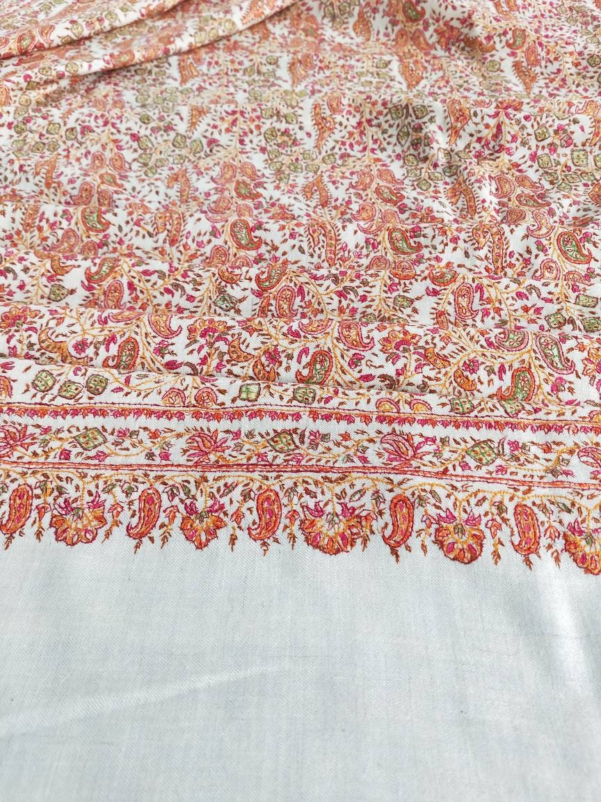 Ivory sozni jamawar kashmiri pashmina shawl, Handmade Premium Quality Allover Embroidery Sozni Shawl, Wedding gift Shawl, Valentine Gift