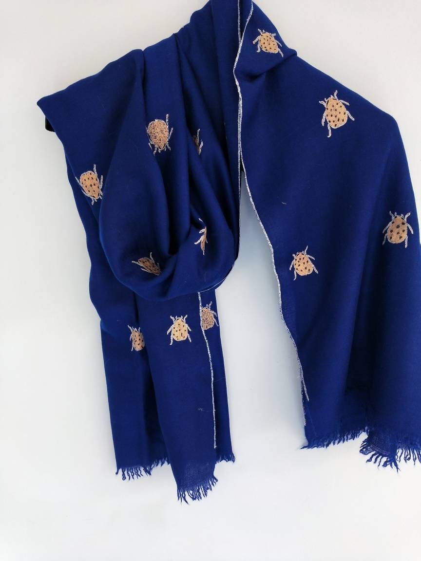 Handloom Blue Cashmere sozni  bootah embroidered shawl, anniversary present, meditation fashion scarf, Christmas gift, Valentine's gift