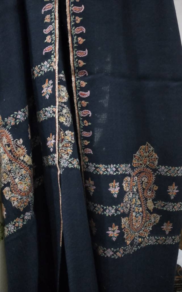 Handcrafted luxurious intricate sozni Palla embroidery on a Grey shawl, Gift that will last impression for decades, meditation stole