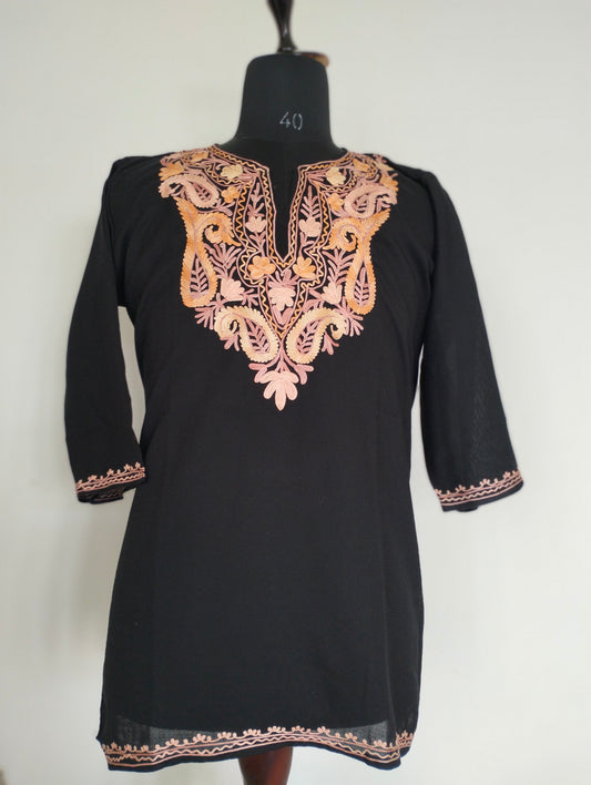 Kashmiri Aari work summer cotton top, Kashmir Kaftan