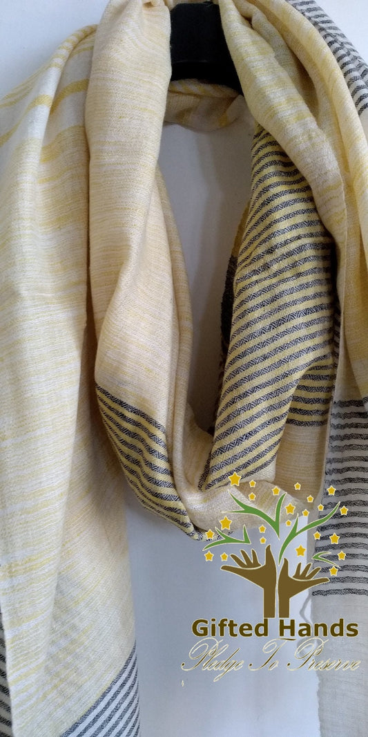 Pure Modern Design Handwoven Cashmere Pashmina  Stole in Stripes