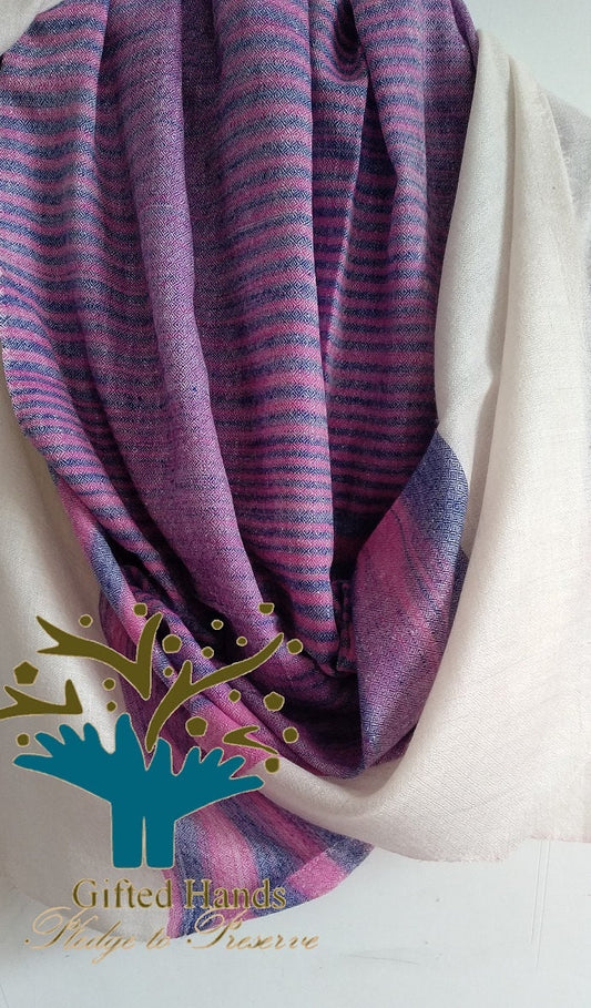 Handmade Tie and Dye Pashmina Stole with white Palla