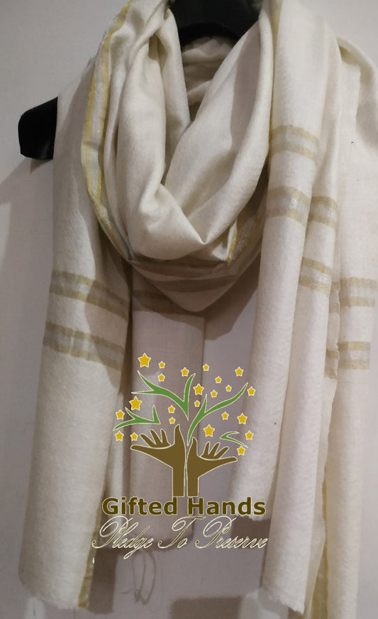 christmas Sustainable gift, 100% Handloom Cashmere stole, Trending scarf,Women Scarf, Finest Kashmiri Pashmina,Fabric Gold And Silver Zar