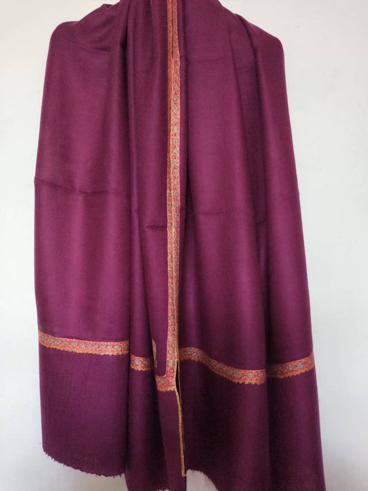 Handmade and hand embroidered 100% pure kadhmir pashmina dark purple meditation shawl, bridesmaid gift,anniversary gift