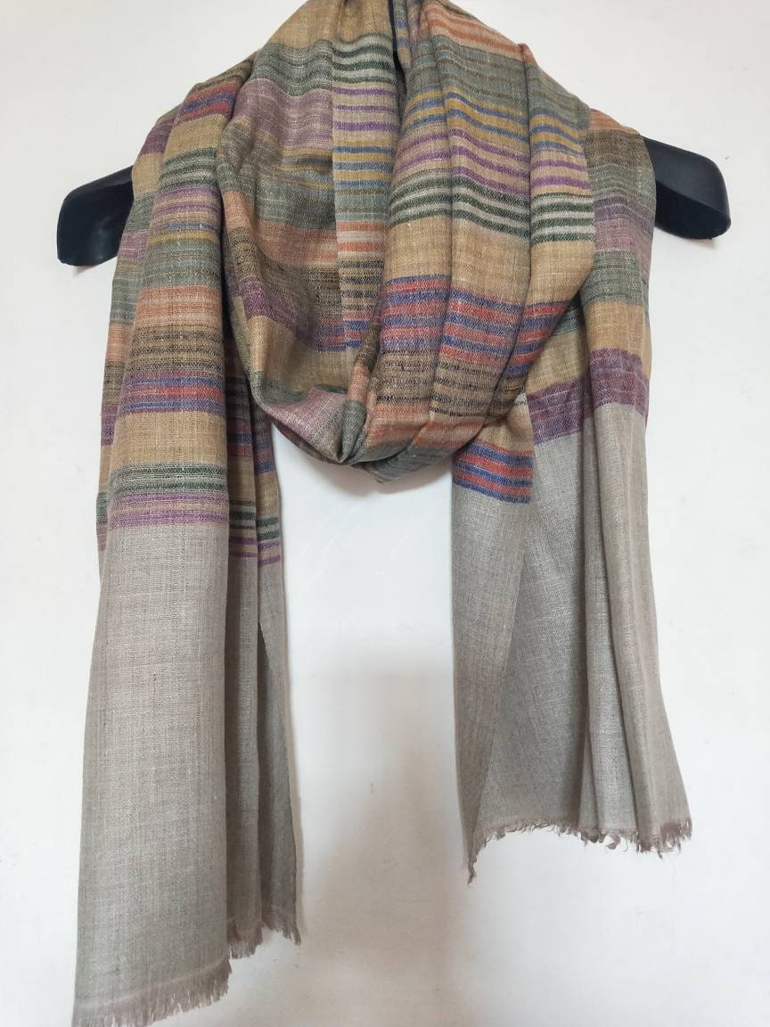 Handwoven 100% pure kashmir pashmina ikat tie and dye style modern fashion accessory, evening wrap, summer scarf, soft and luxuriously warm.