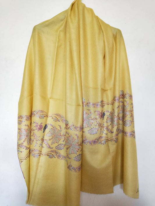 Handmade and Handcrafted 100% pure kashmir pashmina lime yellow Palla embroidery shawl, Bridesmaid gift, anniversary gift,