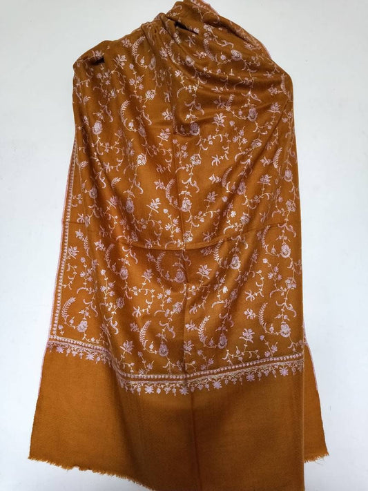 Handweaved and Hand embroidered 100% pure mustard jalli shawl in floral motifs, wedding gift, Bridesmaid scarf, meditation stole.