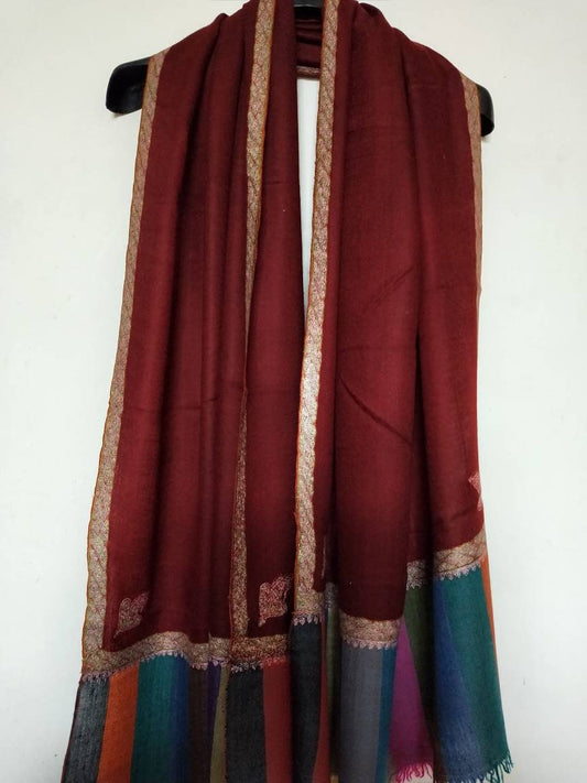 Handcrafted 100% pure multicolor palla burgundy maroon color pashmina shawl, bridesmaid gift, summer scarf, mantilla wrap border embroidery